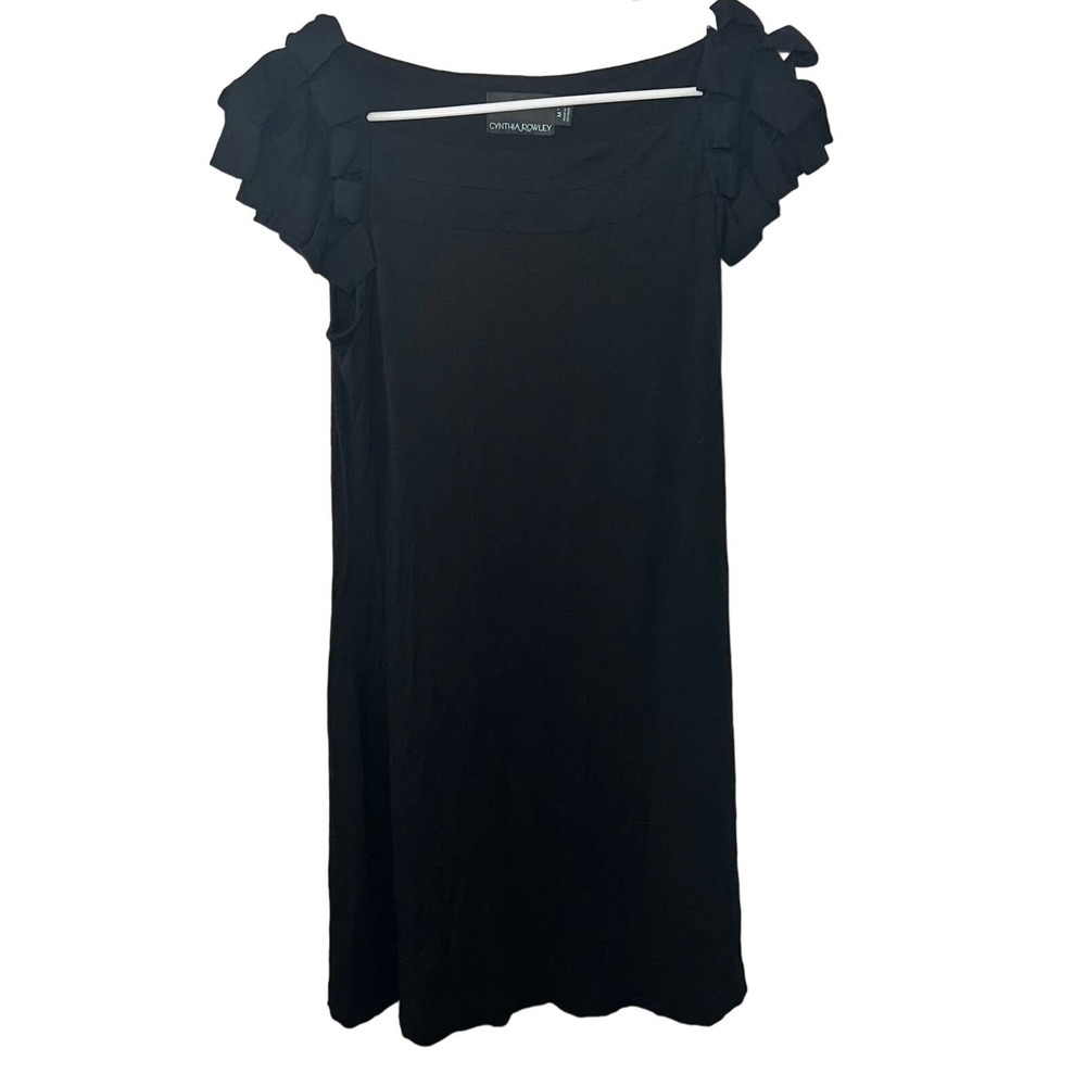 Women's Cynthia Rowley Ruffled Shoulder Black Dress Size M